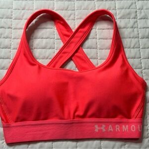 Under Armour Sports Bra Women's Small Mid Crossback Compression Fit Pink